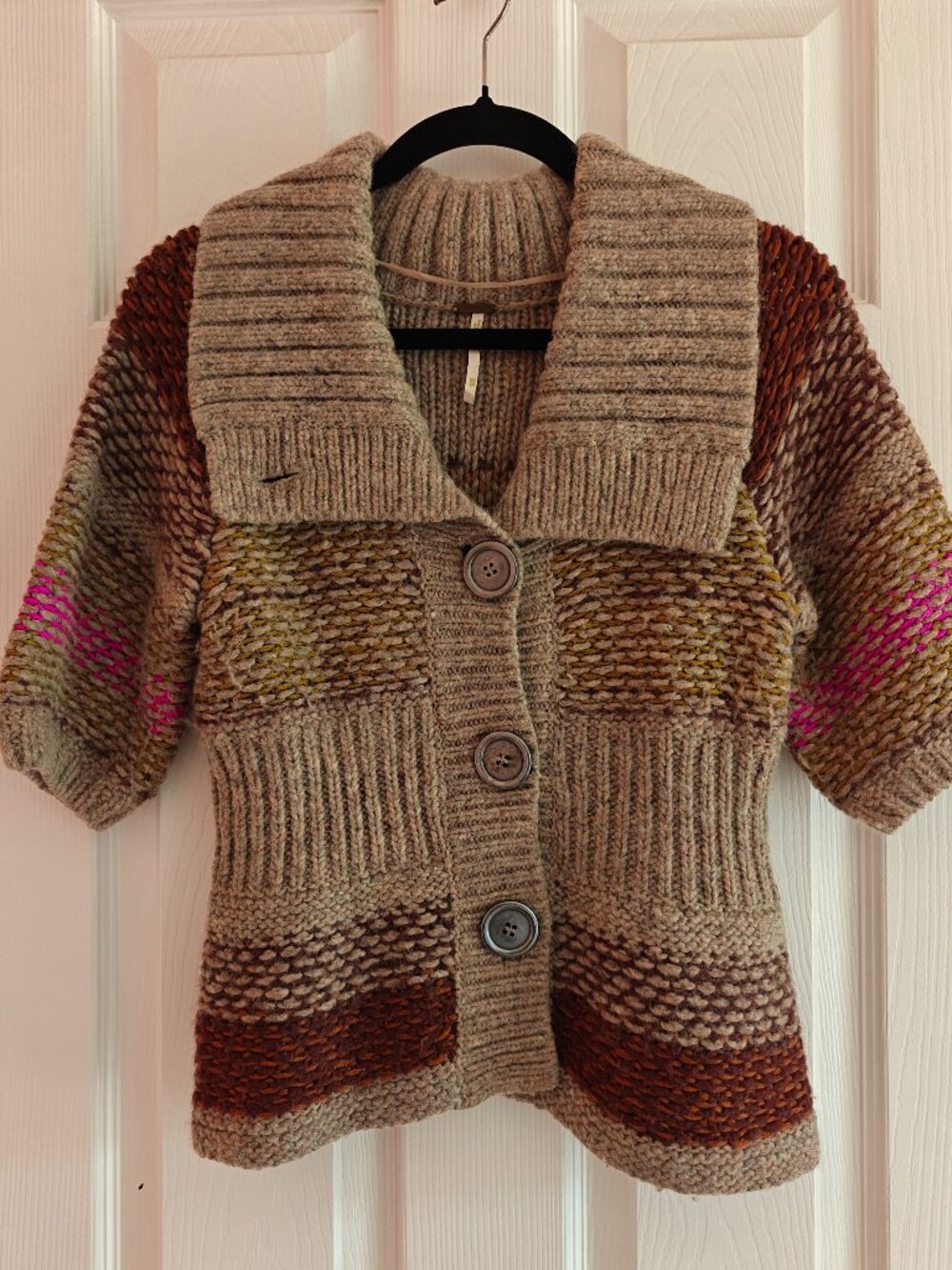 FREE PEOPLE Wool Blend Chunky Knit Cardigan Sweater Boho XS